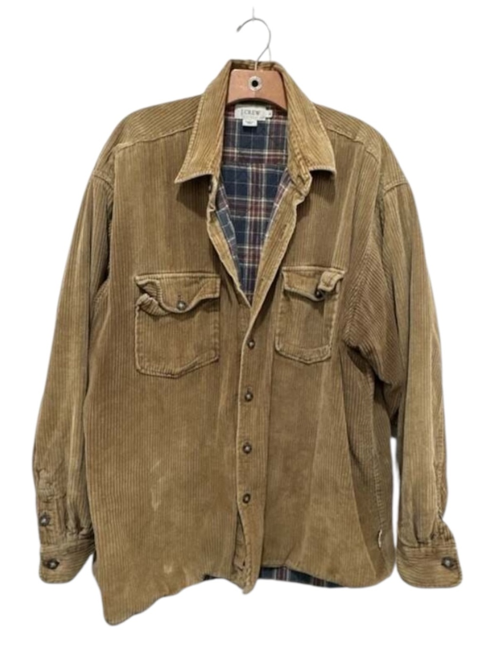 J.Crew Quilted Plaid Lined Corduroy Shirt Jacket Tan XL